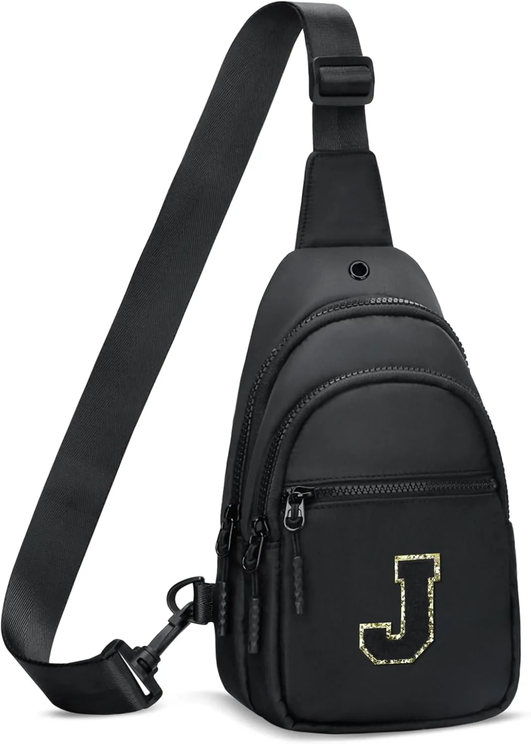 Small Initial Sling Crossbody Bags for Girls Women Fanny Pack Chest Bag Purse Personalized Birthday Gift - Black - J