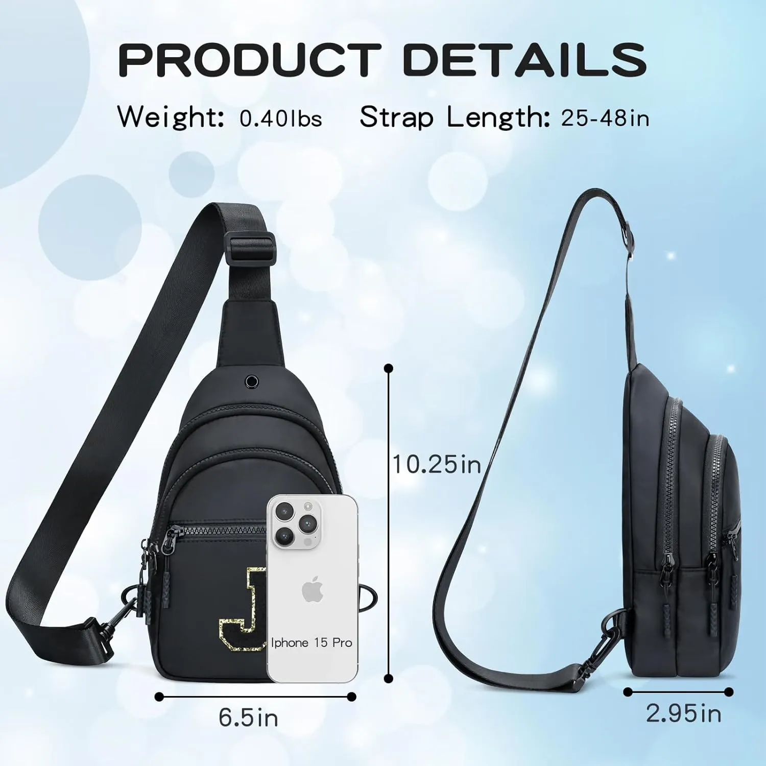 Small Initial Sling Crossbody Bags for Girls Women Fanny Pack Chest Bag Purse Personalized Birthday Gift - Black - J