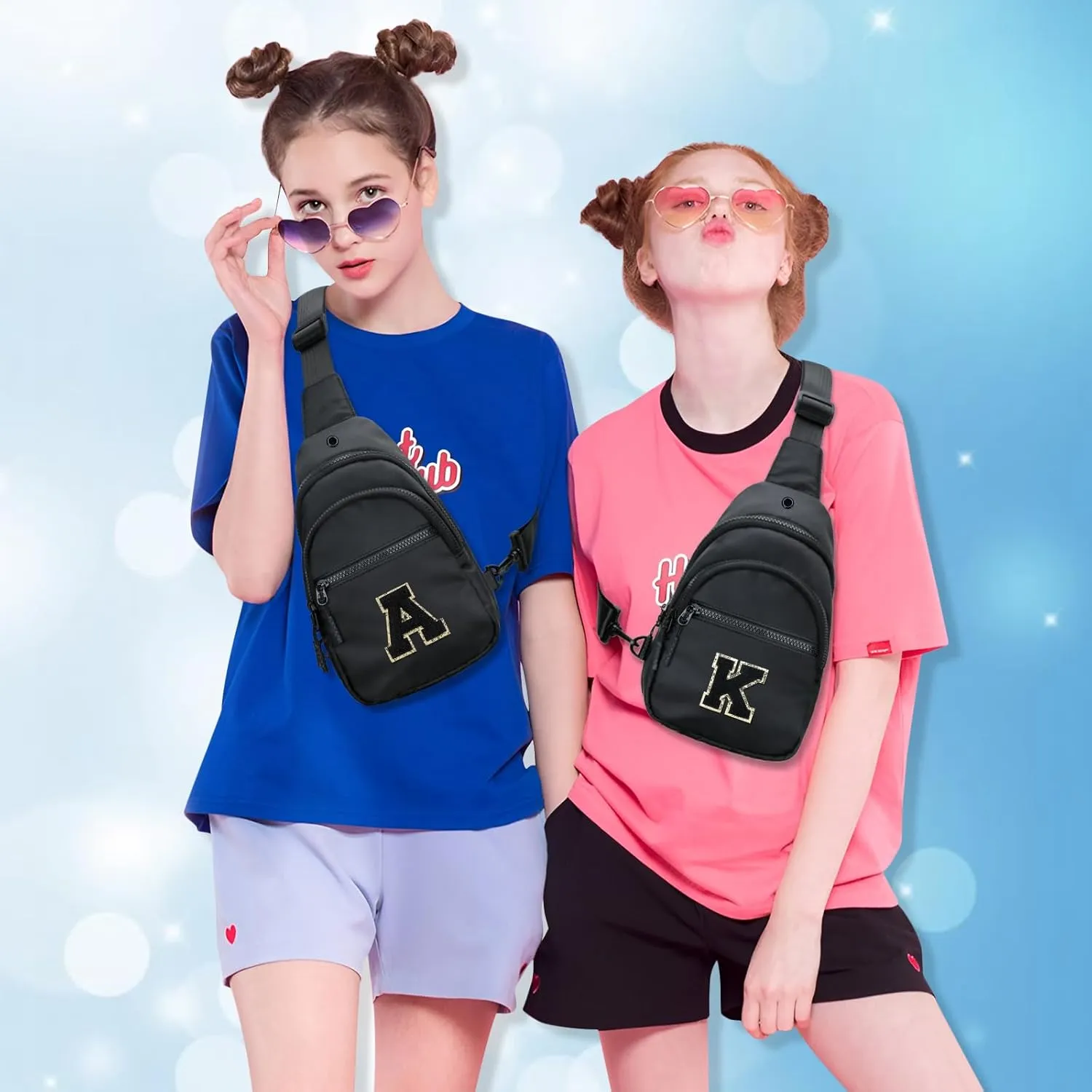 Small Initial Sling Crossbody Bags for Girls Women Fanny Pack Chest Bag Purse Personalized Birthday Gift - Black - J