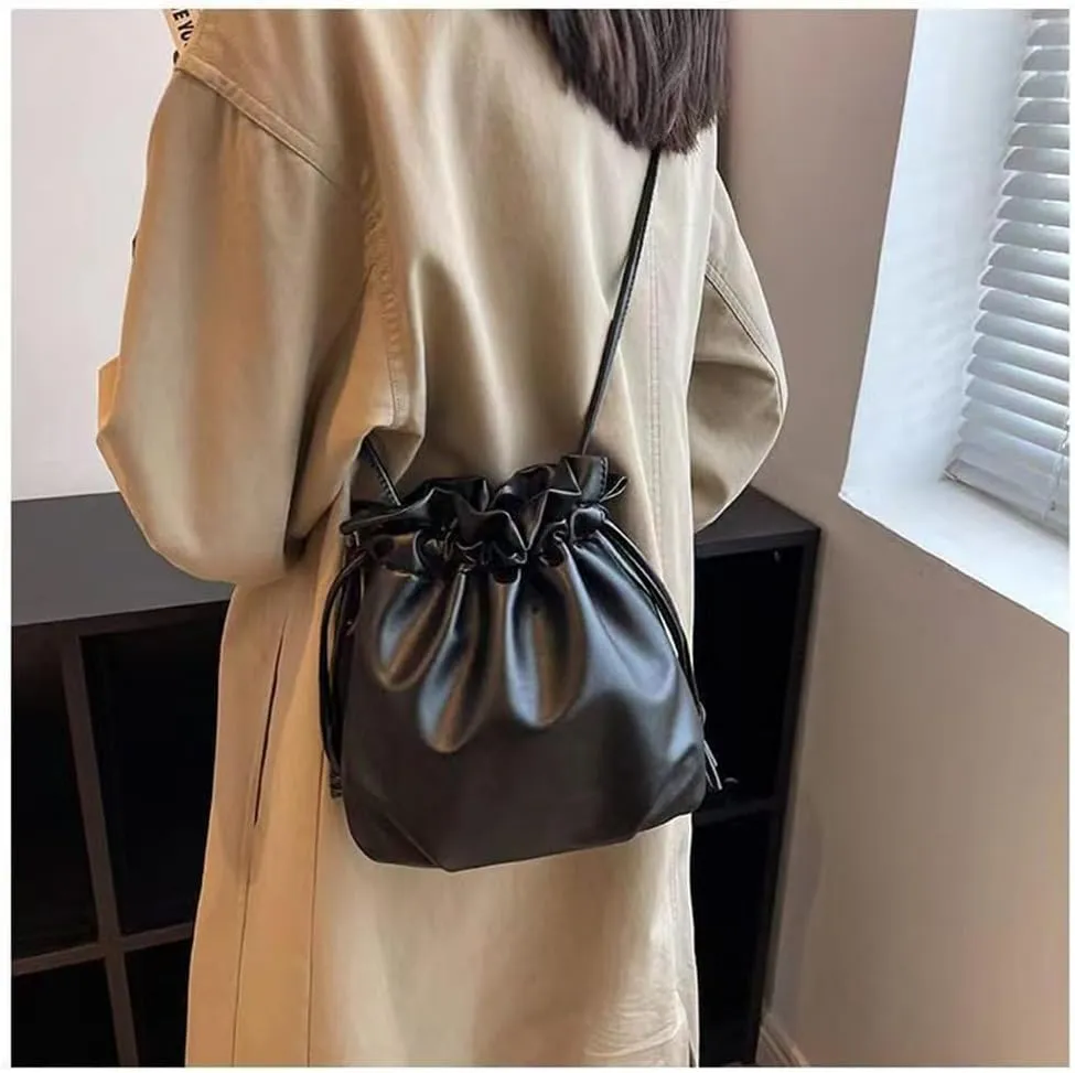 Small Leather Drawstring Bucket Bag Hobo Bucket Bags and Purses Crossbody Bucket Satchel Bag Soft Drawstring Purse