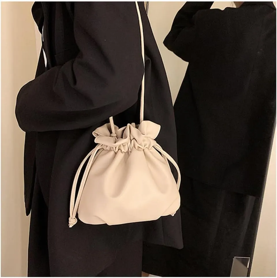 Small Leather Drawstring Bucket Bag Hobo Bucket Bags and Purses Crossbody Bucket Satchel Bag Soft Drawstring Purse