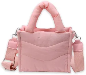 Small Puffer Tote Bag for Women,Quilted Crossbody Bag with Adjustable Strap,Puffy Purse Nylon Shoulder Handbag