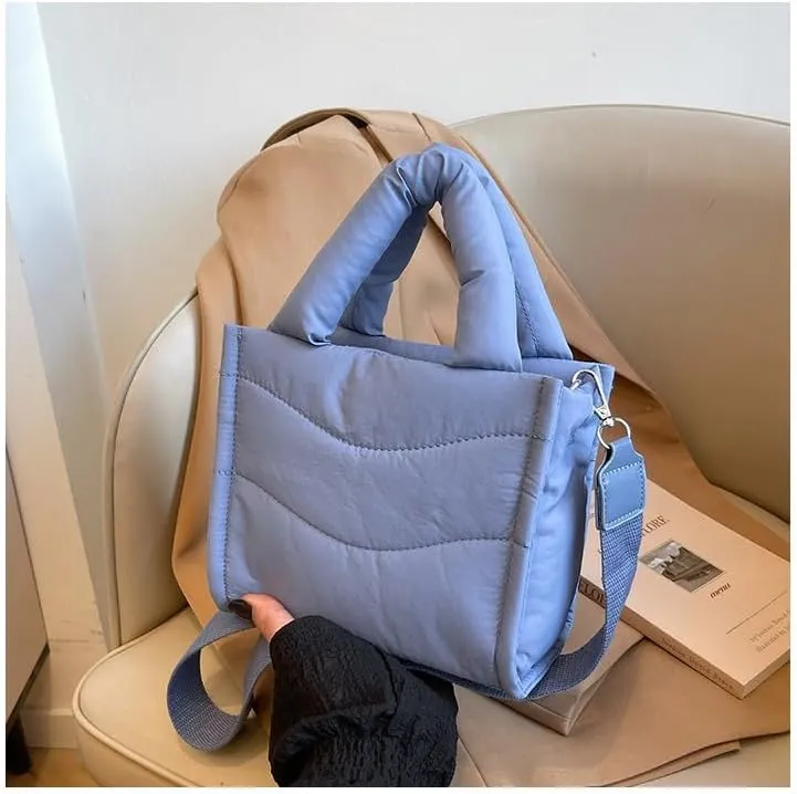 Small Puffer Tote Bag for Women,Quilted Crossbody Bag with Adjustable Strap,Puffy Purse Nylon Shoulder Handbag