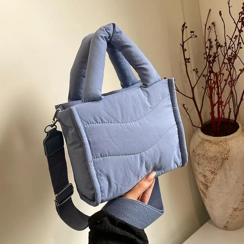 Small Puffer Tote Bag for Women,Quilted Crossbody Bag with Adjustable Strap,Puffy Purse Nylon Shoulder Handbag