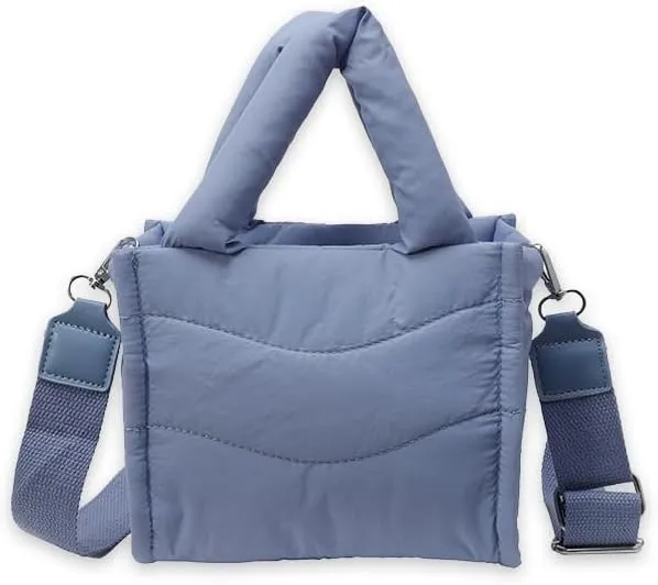Small Puffer Tote Bag for Women,Quilted Crossbody Bag with Adjustable Strap,Puffy Purse Nylon Shoulder Handbag
