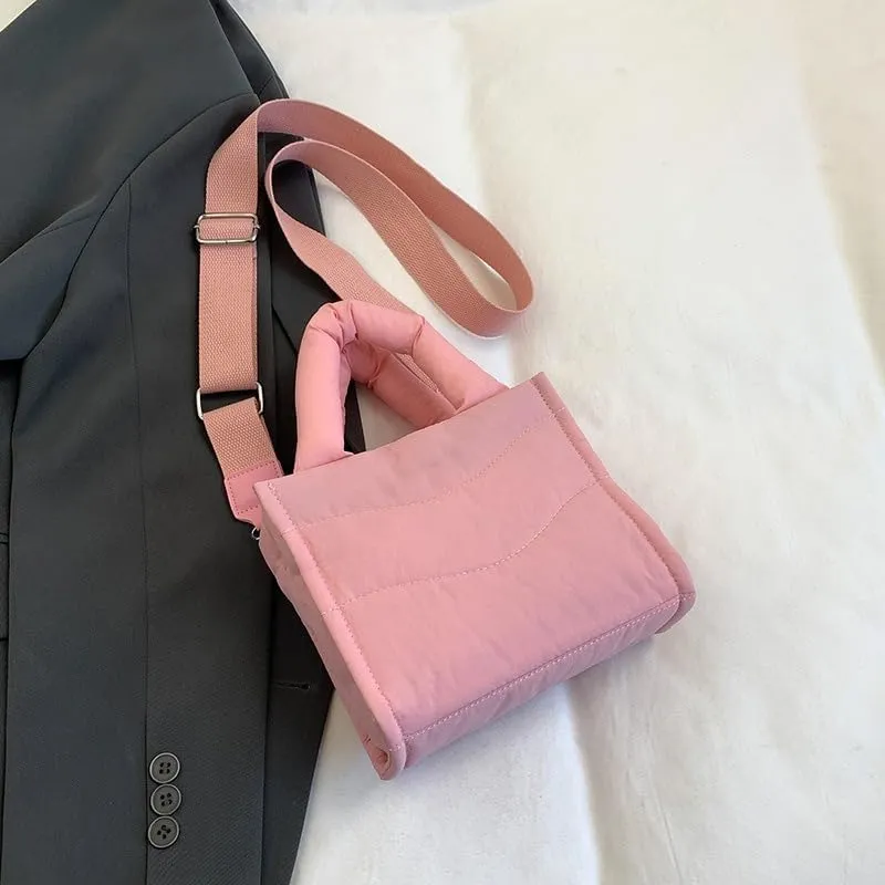 Small Puffer Tote Bag for Women,Quilted Crossbody Bag with Adjustable Strap,Puffy Purse Nylon Shoulder Handbag