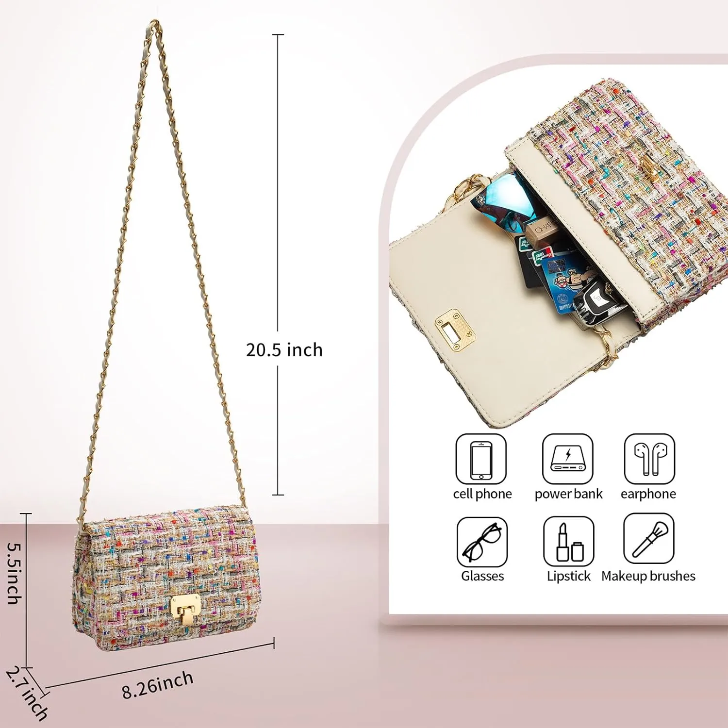 Small Shoulder Bag for Women Mini Purse Handbag PU Leather Crossbody Evening Bag Quilted Satchel, with Chain Strap