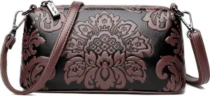 Small Shoulder Purse for Women,Vintage Handbag Flower Print Embossed Crossbody Bag With Two Straps