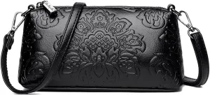 Small Shoulder Purse for Women,Vintage Handbag Flower Print Embossed Crossbody Bag With Two Straps