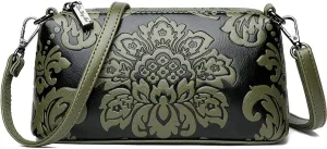 Small Shoulder Purse for Women,Vintage Handbag Flower Print Embossed Crossbody Bag With Two Straps