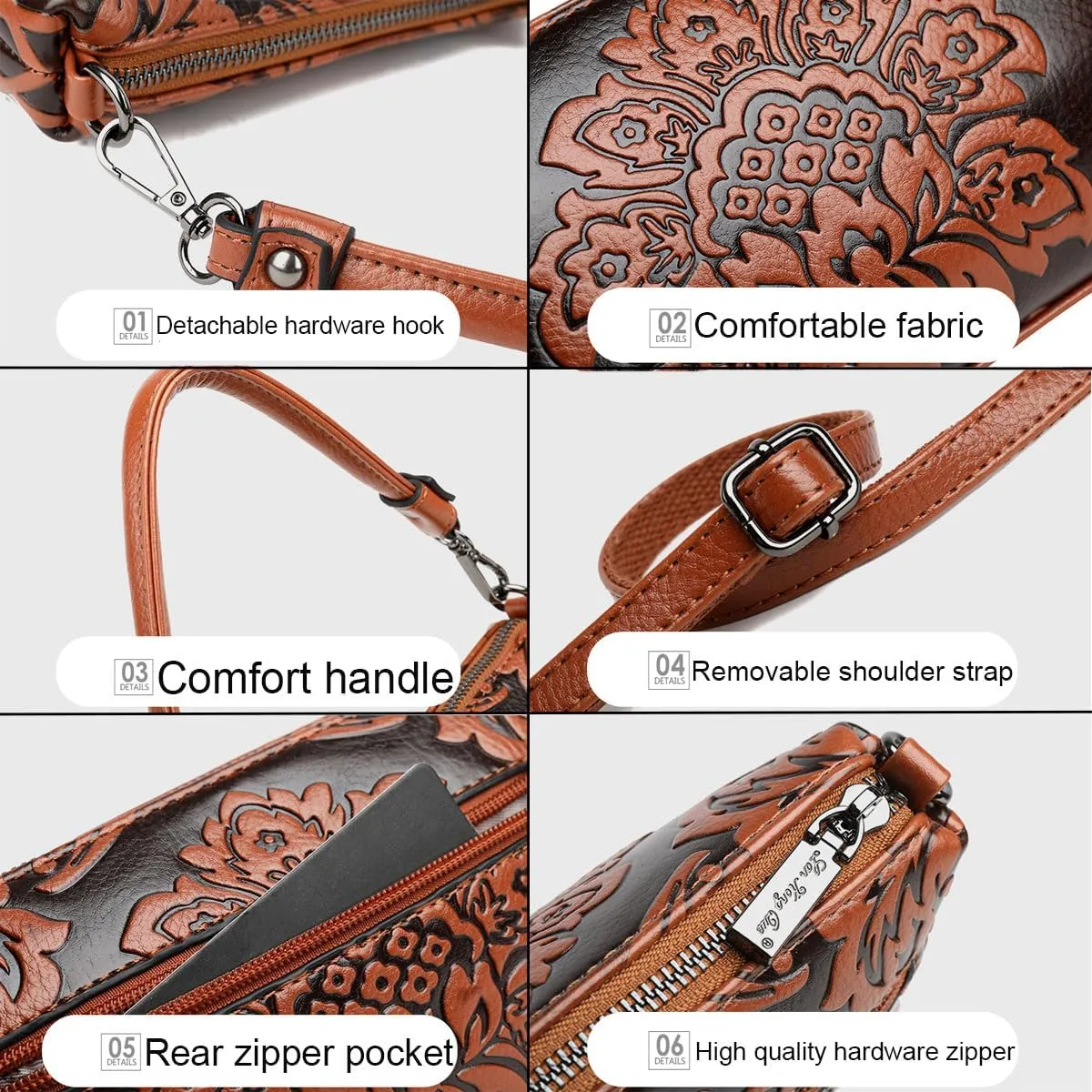 Small Shoulder Purse for Women,Vintage Handbag Flower Print Embossed Crossbody Bag With Two Straps