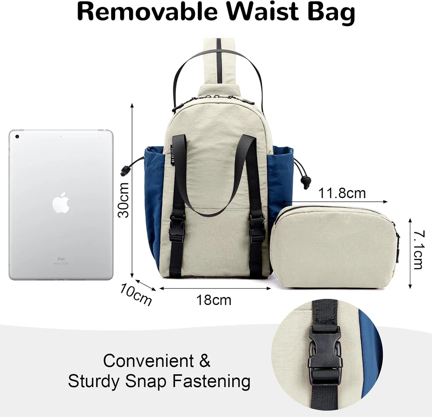 Small Sling Backpack Convertible Crossbody Bags, Nylon Casual Daypack with Small Removable Purse Bag for Women, Grey