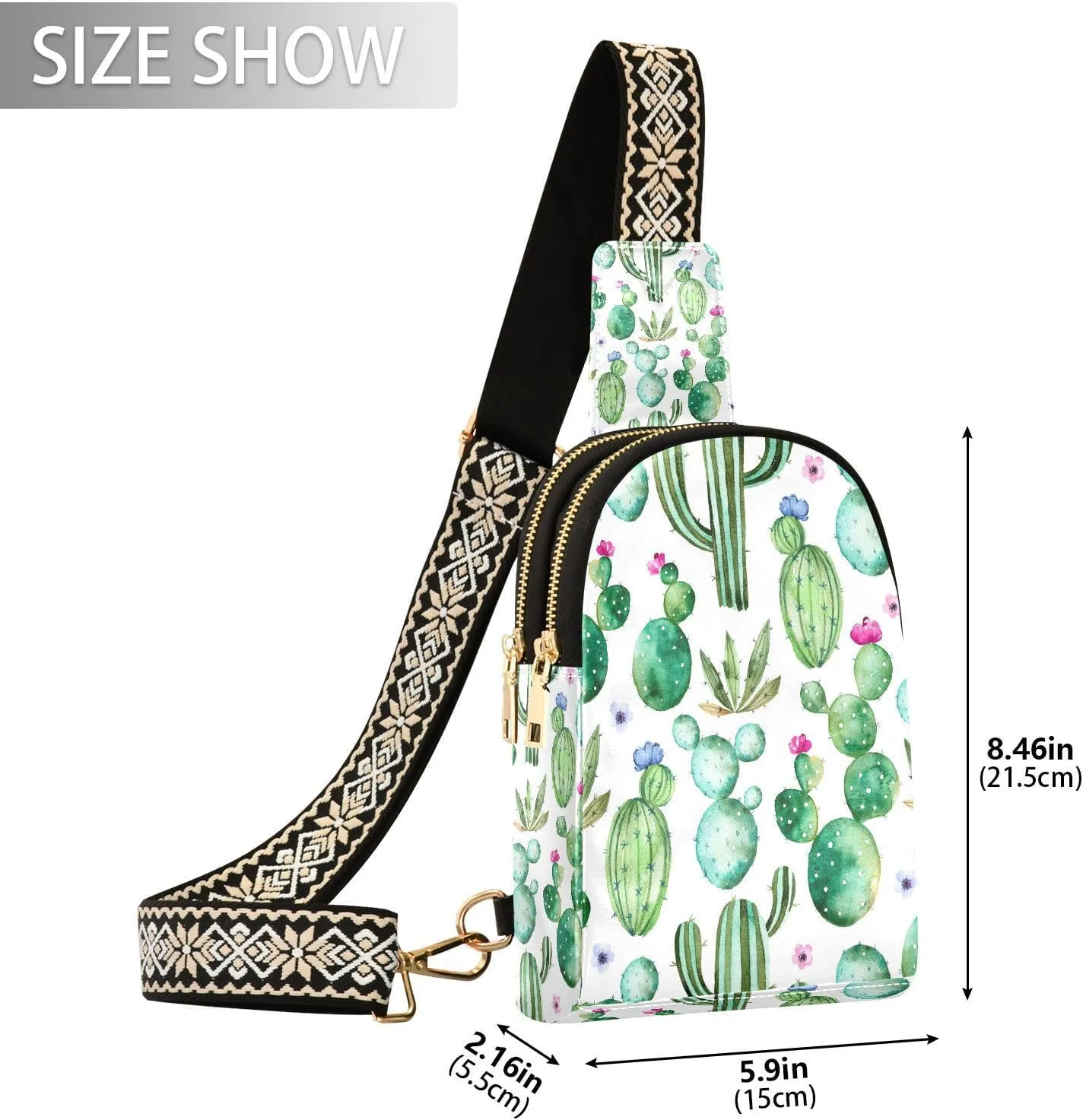 Small Sling Bag Cactus Succulent Floral Trendy Crossbody Bag Fashion Waist Packs Watercolor Leather Chest Bag