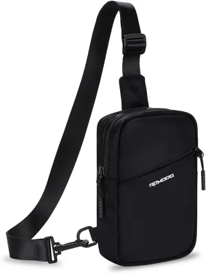 Small Sling Bag Crossbody Bag for Men Women, 3 Pockets Water Resistant Fanny Pack Shoulder Bag, Adjustable Mini Cross Body Bag Chest Bag for Travel Workout Black