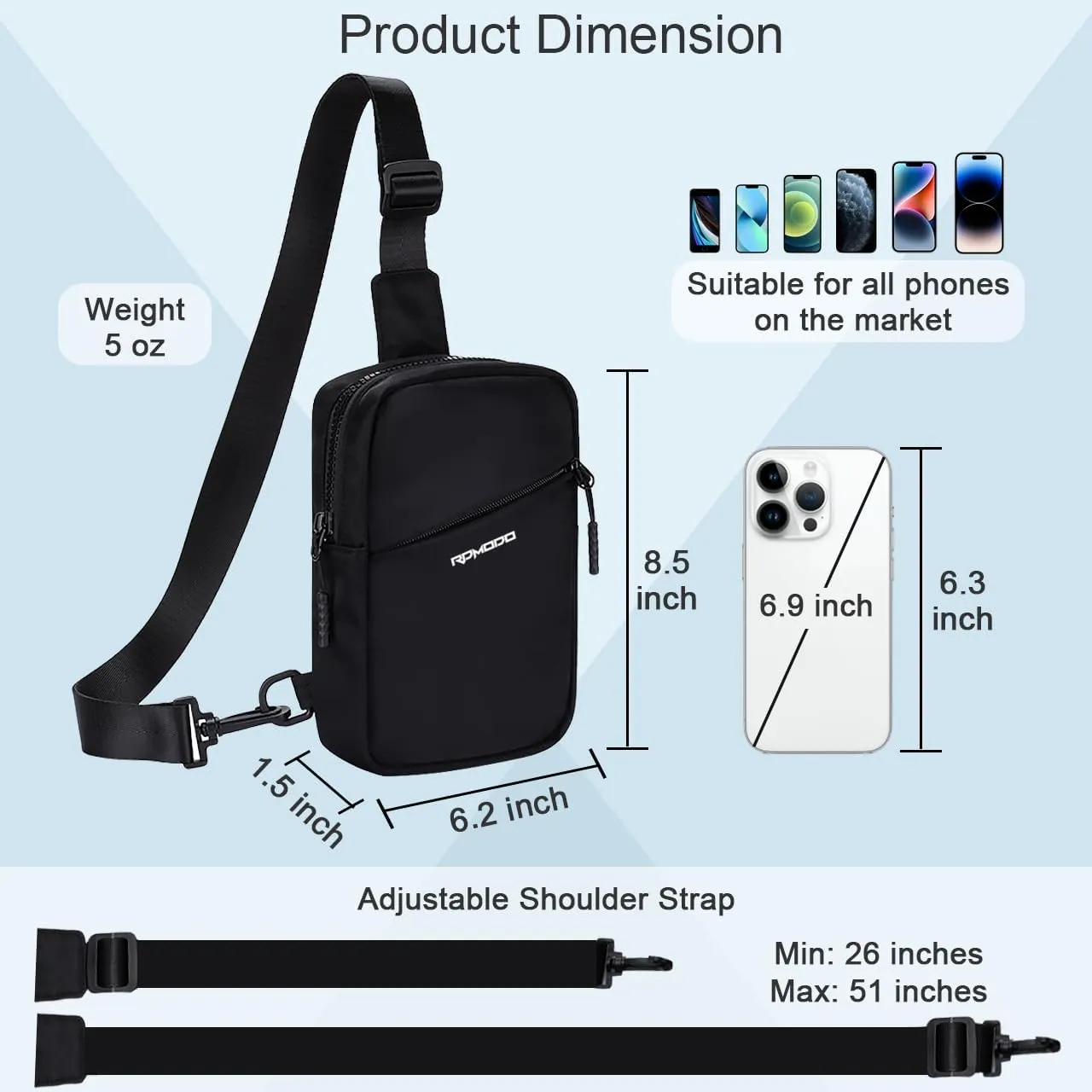 Small Sling Bag Crossbody Bag for Men Women, 3 Pockets Water Resistant Fanny Pack Shoulder Bag, Adjustable Mini Cross Body Bag Chest Bag for Travel Workout Black