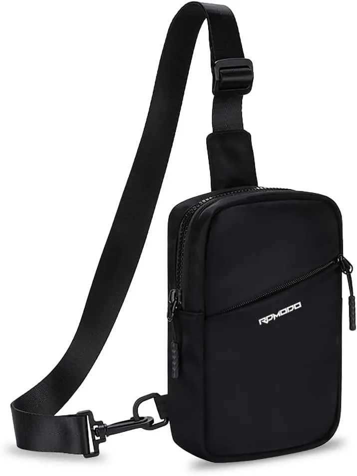 Small Sling Bag Crossbody Bag for Men Women, 3 Pockets Water Resistant Fanny Pack Shoulder Bag, Adjustable Mini Cross Body Bag Chest Bag for Travel Workout Black