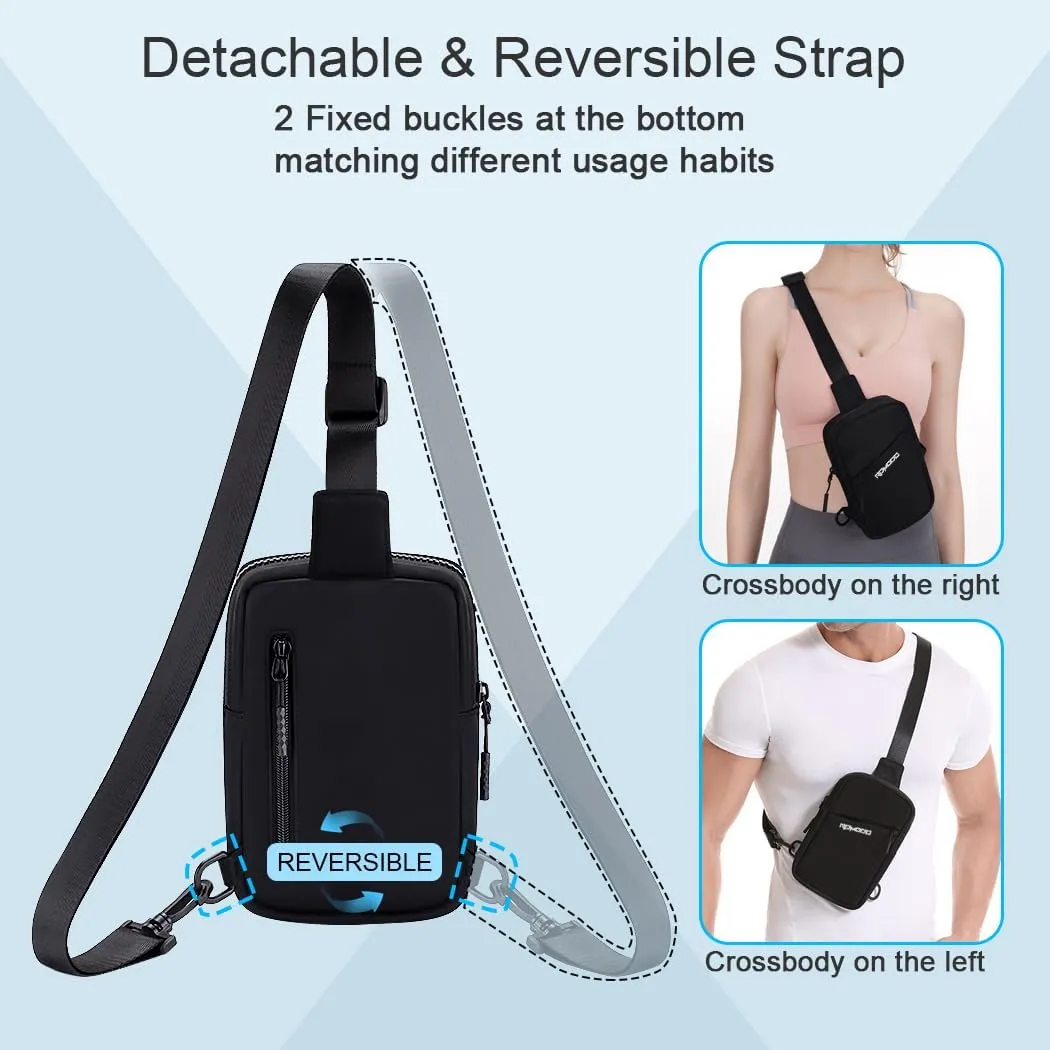 Small Sling Bag Crossbody Bag for Men Women, 3 Pockets Water Resistant Fanny Pack Shoulder Bag, Adjustable Mini Cross Body Bag Chest Bag for Travel Workout Black