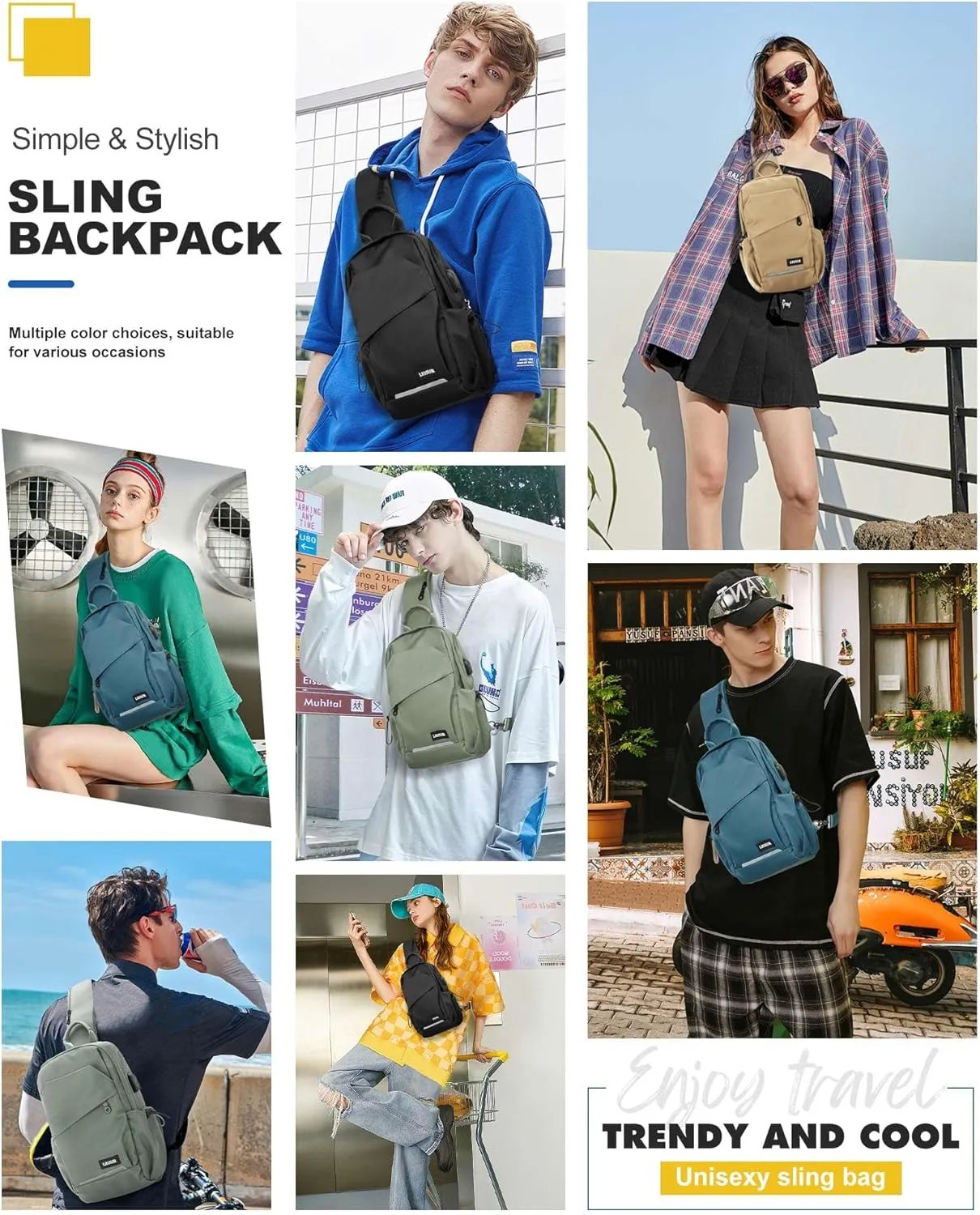 Small Sling Bag for Men Women - Lightweight Crossbody Backpack, Multipurpose Shoulder Bag, Compact Chest Daypack for Travel Hiking Gym Sport with USB Charger Port Peacock Blue