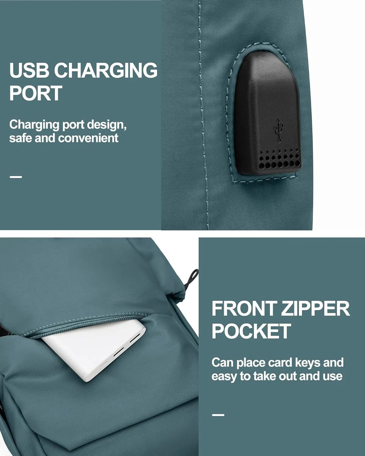 Small Sling Bag for Men Women - Lightweight Crossbody Backpack, Multipurpose Shoulder Bag, Compact Chest Daypack for Travel Hiking Gym Sport with USB Charger Port Peacock Blue