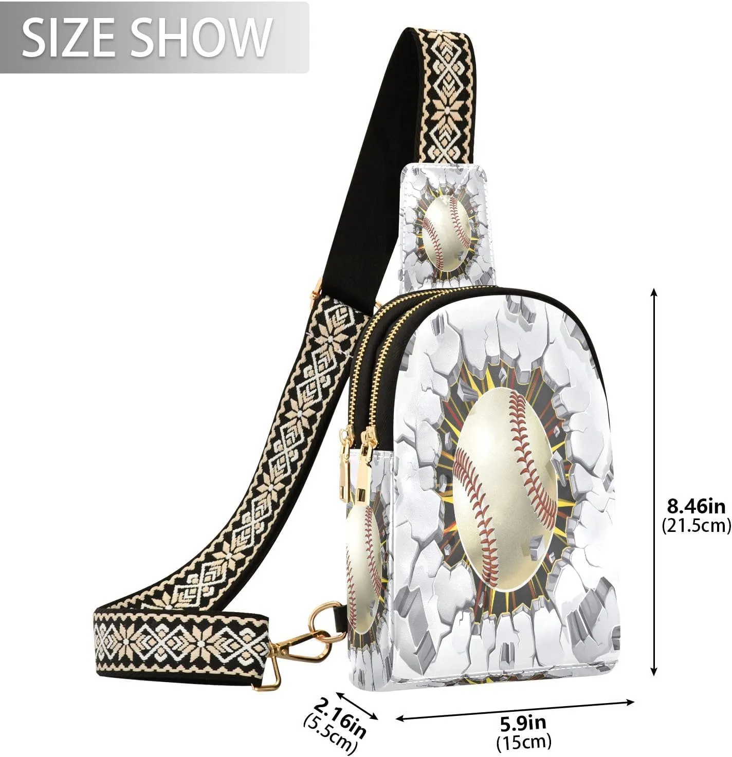 Small Sling Bag for Women Crossbody Baseball Old Plaster Trendy Crossbody Bag Fanny Pack with Guitar Strap Wall Damage Leather Chest Bag for Women Travel Outdoor Outfit