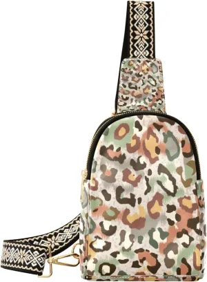 Small Sling Bag for Women Crossbody Cute Leopard Print Trendy Crossbody Bag Fashion Waist Packs Wildlife Natural Leather Chest Bag for Women Fanny Pack with Guitar Strap Travel Outdoor Outfit