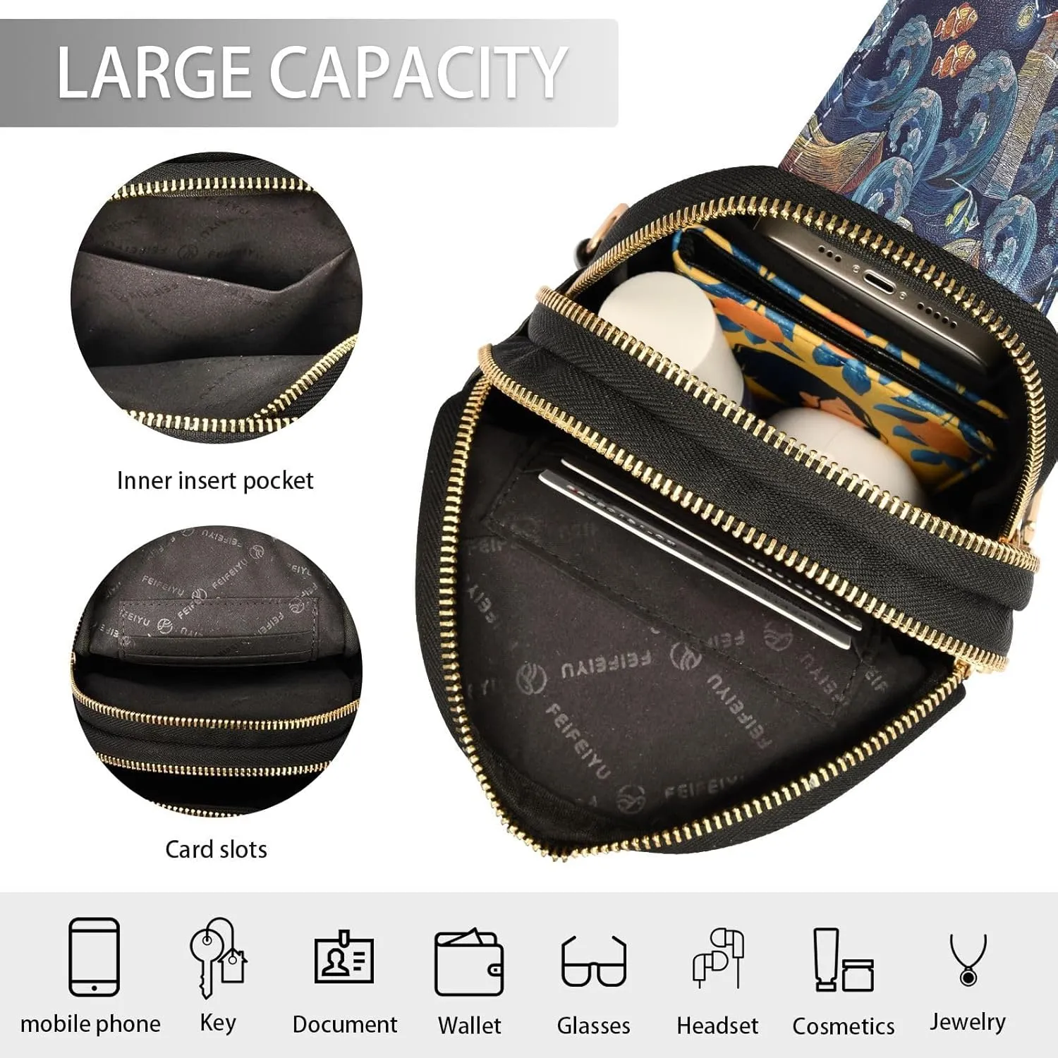 Small Sling Bag for Women Crossbody Embroidery Anchor Fashion Leather Crossbody Bag for Women Lighthouse Ship Trendy Crossbody Purse Fanny Pack with Adjustable Guitar Strap Outfit