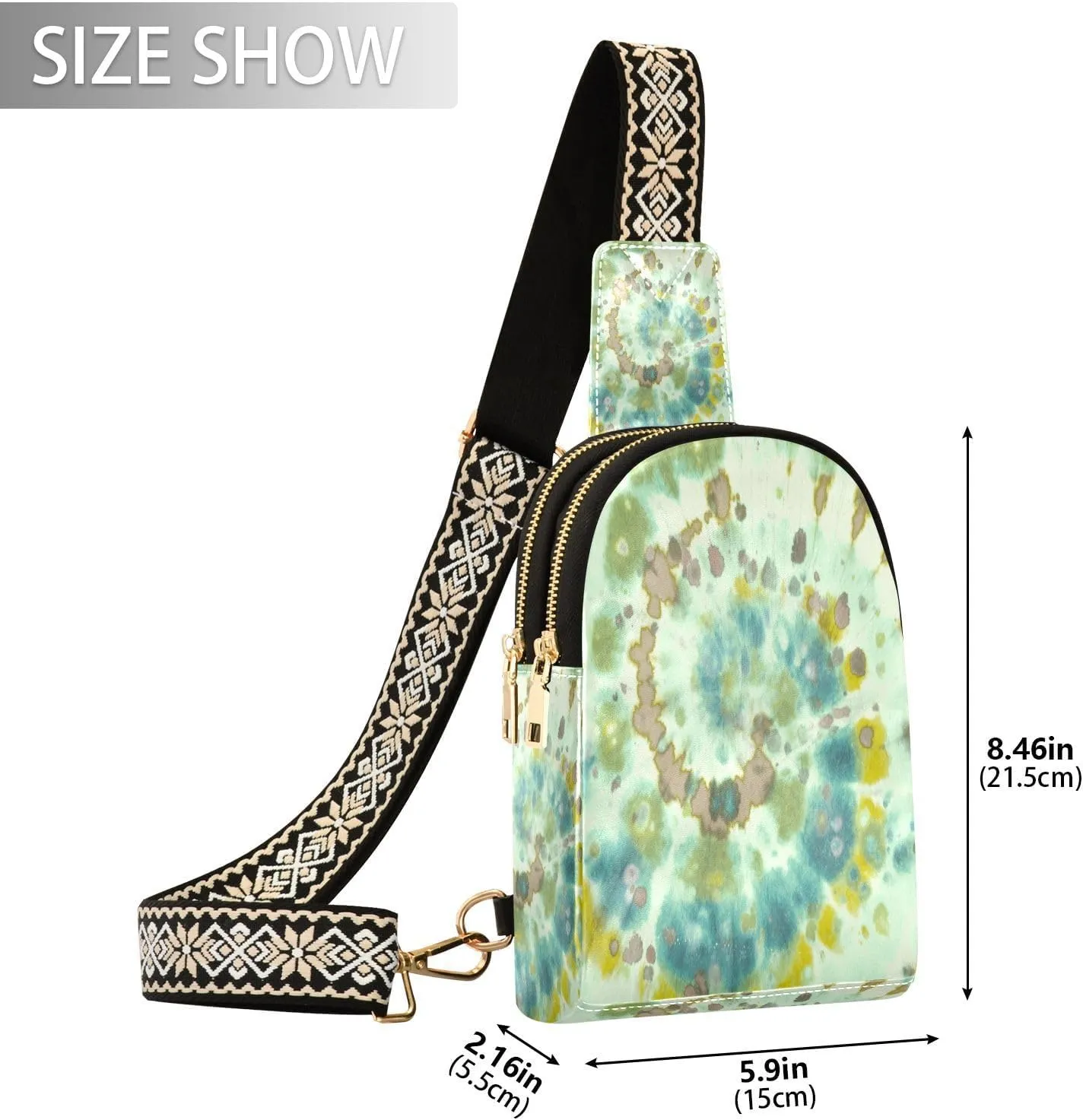 Small Sling Bag for Women Crossbody Green Spiral Abstract Fashion Leather Crossbody Bag for Women Tie Dye Trendy Crossbody Purse Fanny Pack with Adjustable Guitar Strap Outfit