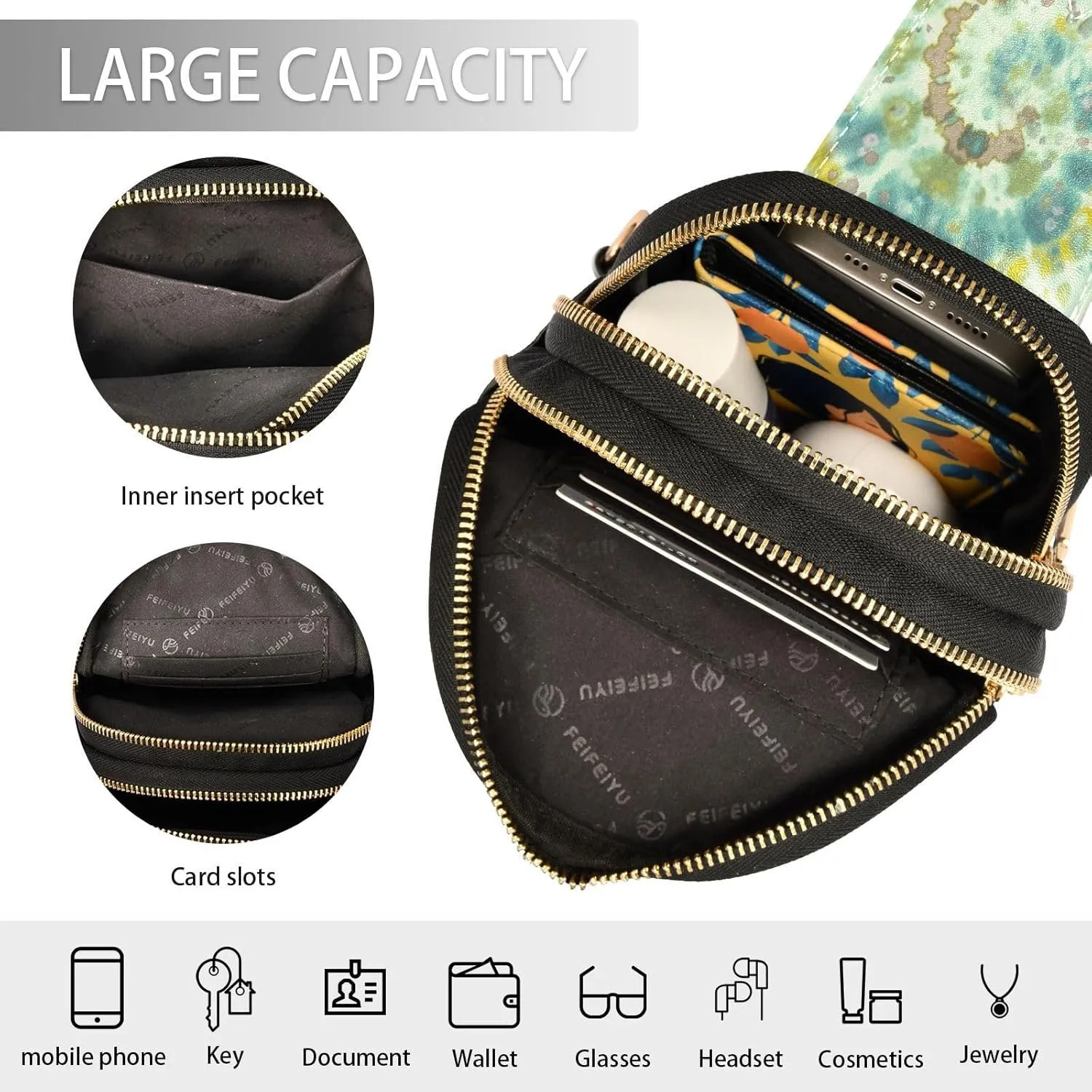 Small Sling Bag for Women Crossbody Green Spiral Abstract Fashion Leather Crossbody Bag for Women Tie Dye Trendy Crossbody Purse Fanny Pack with Adjustable Guitar Strap Outfit