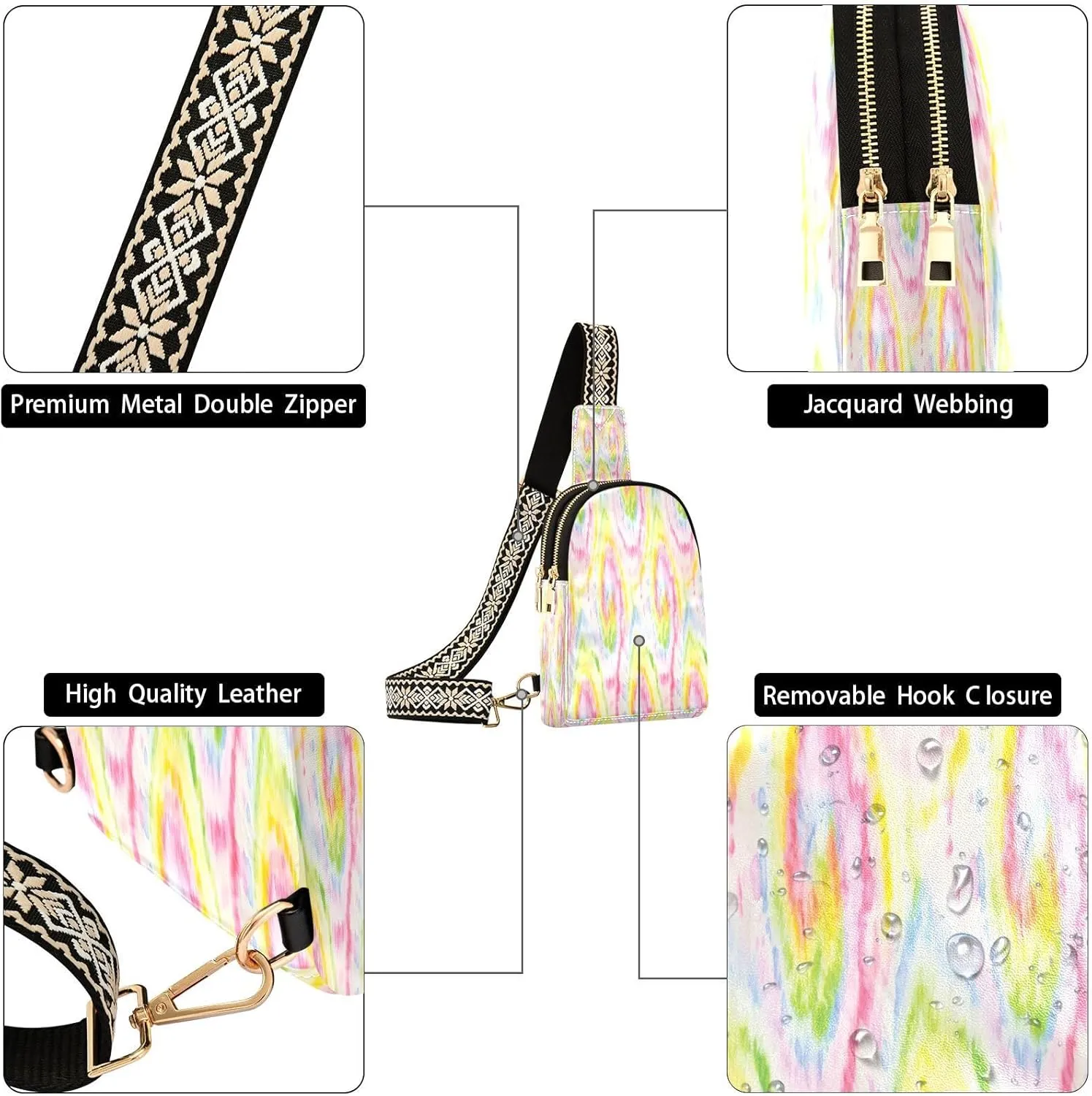 Small Sling Bag for Women Crossbody Hippie Tie Dye Swirl Fashion Leather Crossbody Bag for Women Colorful Trendy Crossbody Purse Fanny Pack with Adjustable Guitar Strap Outfit