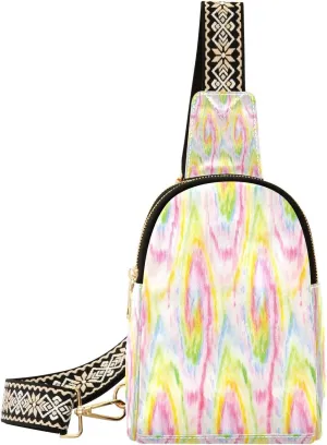 Small Sling Bag for Women Crossbody Hippie Tie Dye Swirl Fashion Leather Crossbody Bag for Women Colorful Trendy Crossbody Purse Fanny Pack with Adjustable Guitar Strap Outfit