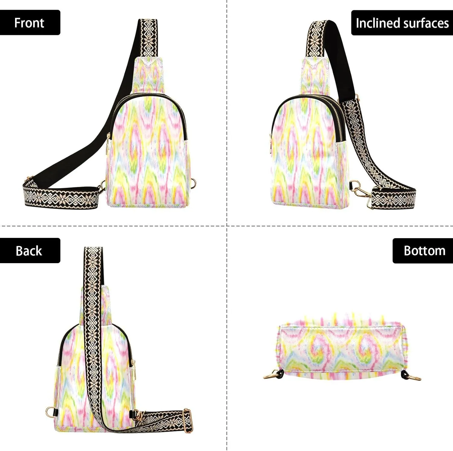 Small Sling Bag for Women Crossbody Hippie Tie Dye Swirl Fashion Leather Crossbody Bag for Women Colorful Trendy Crossbody Purse Fanny Pack with Adjustable Guitar Strap Outfit