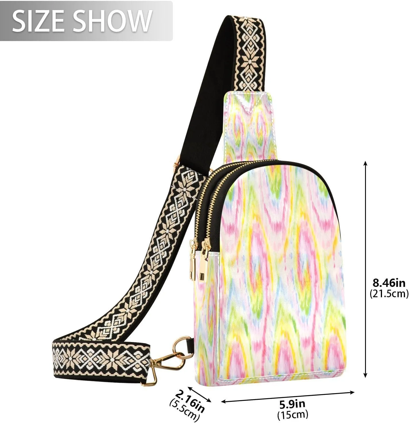 Small Sling Bag for Women Crossbody Hippie Tie Dye Swirl Fashion Leather Crossbody Bag for Women Colorful Trendy Crossbody Purse Fanny Pack with Adjustable Guitar Strap Outfit