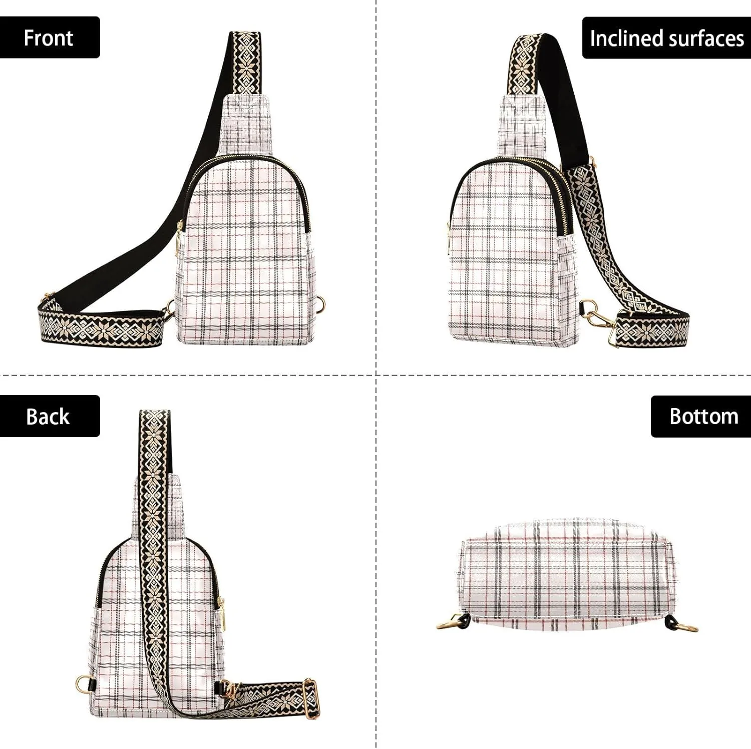 Small Sling Bag for Women Crossbody Spring Color Plaid Trendy Crossbody Bag Fanny Pack with Guitar Strap Leather Chest Bag for Women Fanny Pack Travel Outdoor Outfit