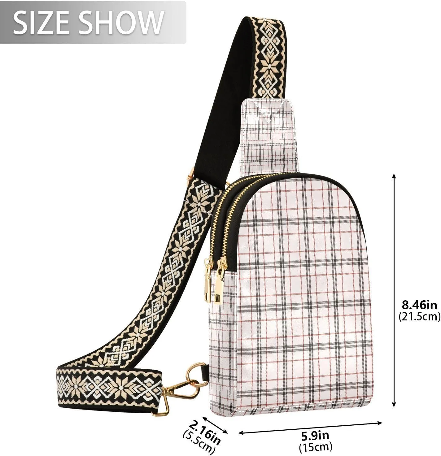 Small Sling Bag for Women Crossbody Spring Color Plaid Trendy Crossbody Bag Fanny Pack with Guitar Strap Leather Chest Bag for Women Fanny Pack Travel Outdoor Outfit
