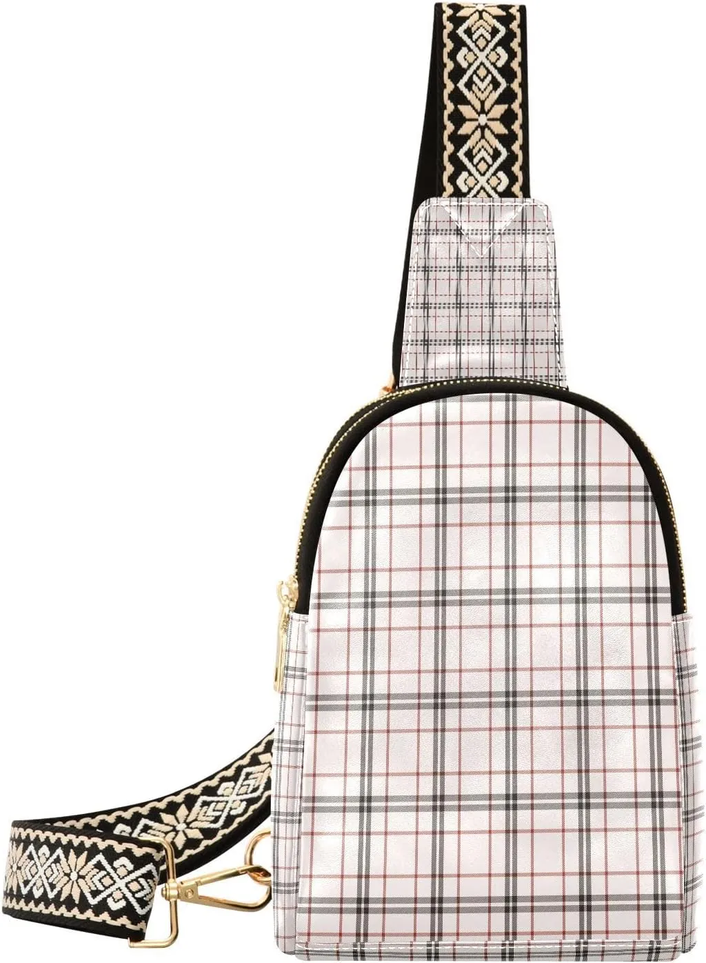 Small Sling Bag for Women Crossbody Spring Color Plaid Trendy Crossbody Bag Fanny Pack with Guitar Strap Leather Chest Bag for Women Fanny Pack Travel Outdoor Outfit