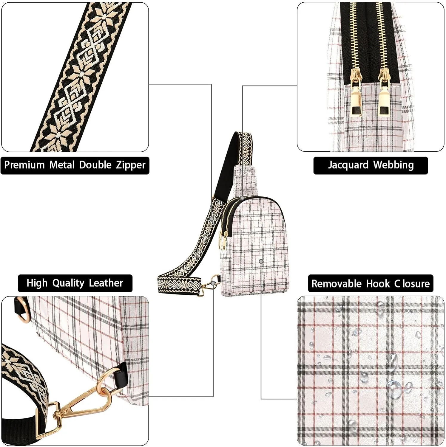 Small Sling Bag for Women Crossbody Spring Color Plaid Trendy Crossbody Bag Fanny Pack with Guitar Strap Leather Chest Bag for Women Fanny Pack Travel Outdoor Outfit