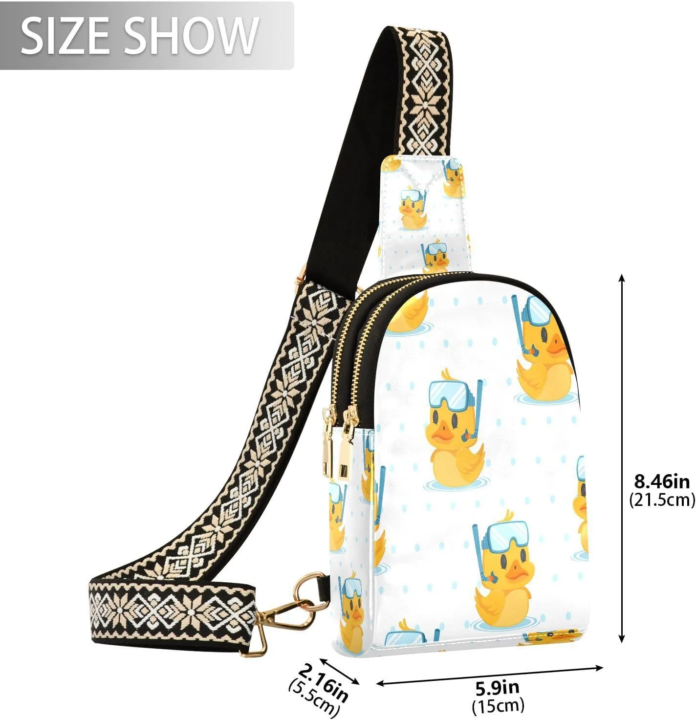 Small Sling Bag for Women Cute Duck Diver Trendy Crossbody Bag Fanny Pack with Guitar Strap Cartoon Leather Chest Bag for Women Outdoor Travel Outfit