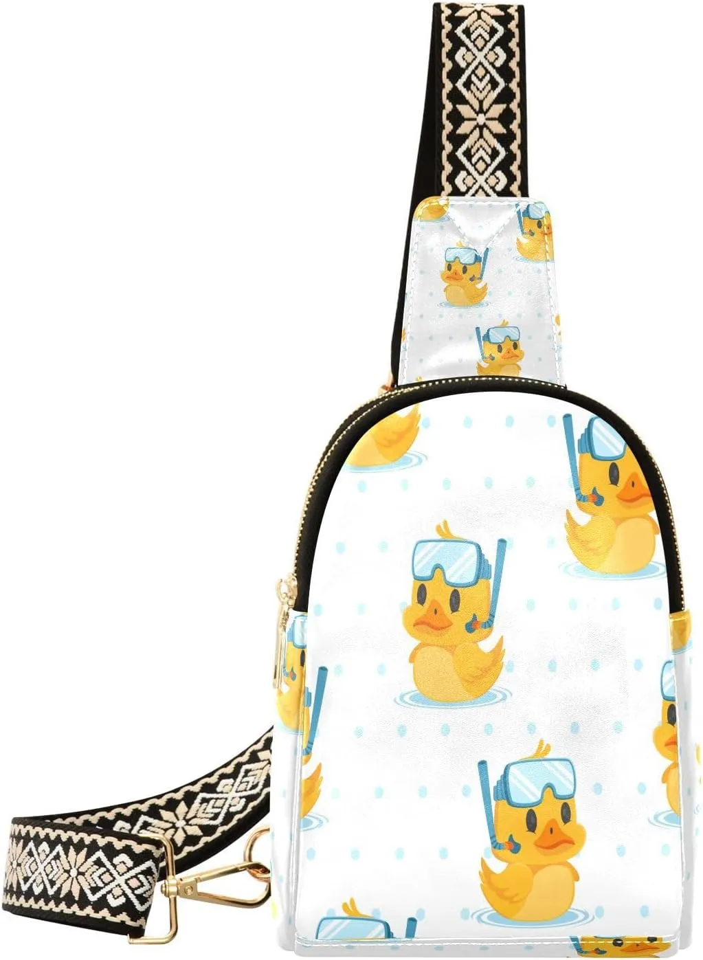 Small Sling Bag for Women Cute Duck Diver Trendy Crossbody Bag Fanny Pack with Guitar Strap Cartoon Leather Chest Bag for Women Outdoor Travel Outfit