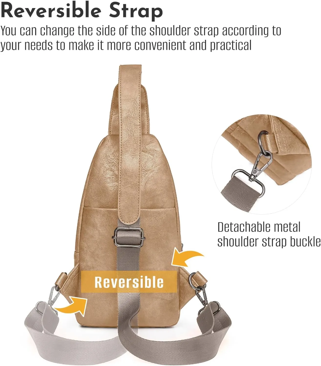 Small Sling Bag for Women - in Vegan Leather Versatile Fanny Pack, Crossbody Bags for Women with Adjustable Guitar Belt Suitable, Khaki