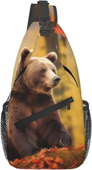 Small Sling Bag for Women Men Brown bear in autumn Crossbody Bag Casual Hiking Chest Bags Fashion Fanny Pack