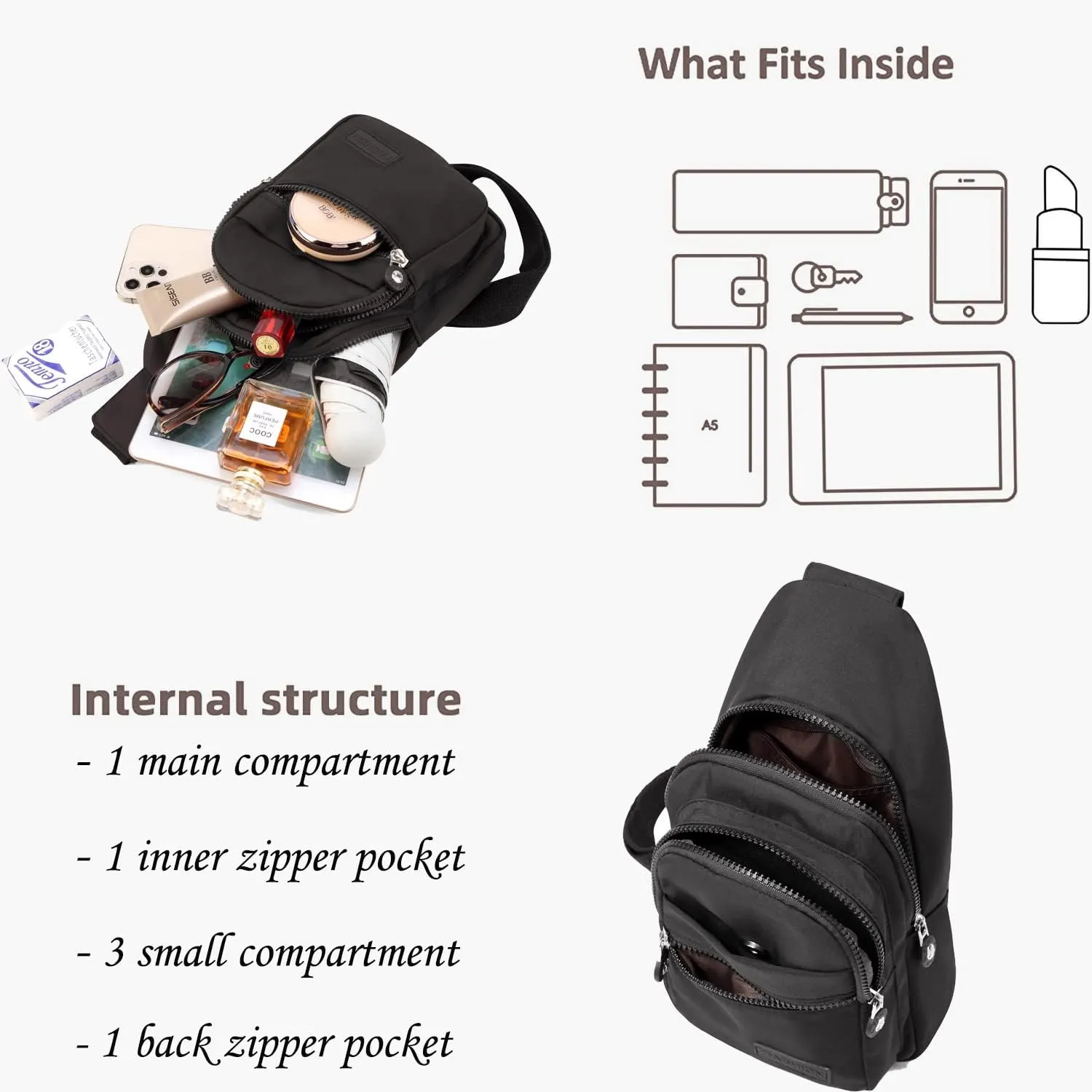 Small Sling Bag for Women, Sling Backpack Daypack Fanny Pack Crossbody Bags for Hiking Travel Sports Running