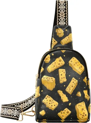 Small Sling Bag for Women,Cheese PU Leather Crossbody Bags Chest Bag,Fashion Waist Packs with Adjustable Strap Hiking Traveling,A111542