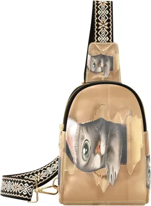 Small Sling Crossbody Bag for Women - Cute Cat Box 3D Trendy Fanny Pack With Guitar Strap - Leather Chest Bag for Travel Outdoor Outfit