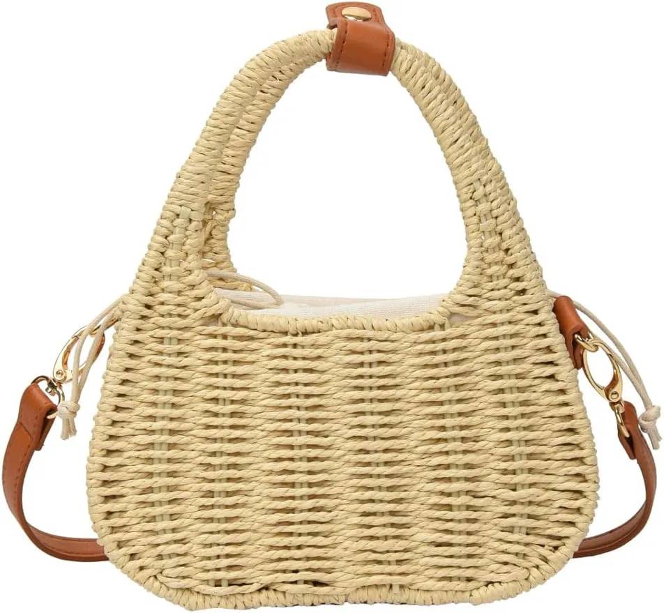Small Straw Purses for Women Woven Handbags Handmade Straw Crossbody Beach Bag Square Boho Clutch Bag
