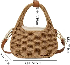 Small Straw Purses for Women Woven Handbags Handmade Straw Crossbody Beach Bag Square Boho Clutch Bag