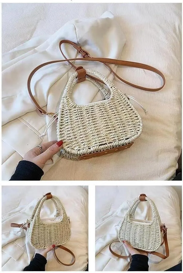 Small Straw Purses for Women Woven Handbags Handmade Straw Crossbody Beach Bag Square Boho Clutch Bag
