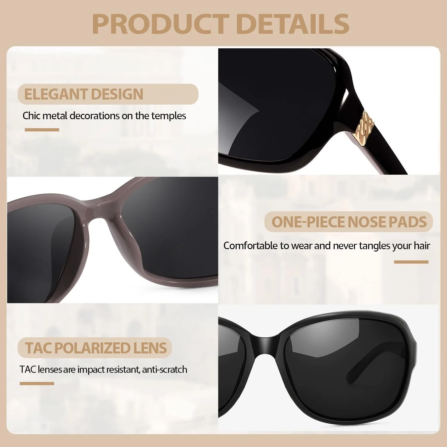 Small Wrap Sunglasses for Womens | Polarized & UV400 Protection | Lightweight Oval Jackie-O Style | Hard Case