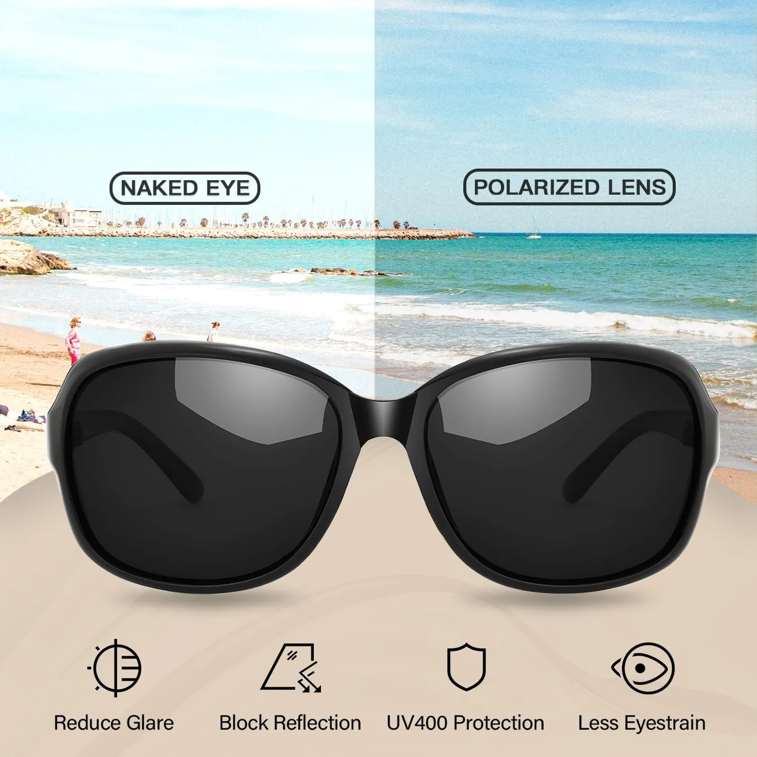 Small Wrap Sunglasses for Womens | Polarized & UV400 Protection | Lightweight Oval Jackie-O Style | Hard Case