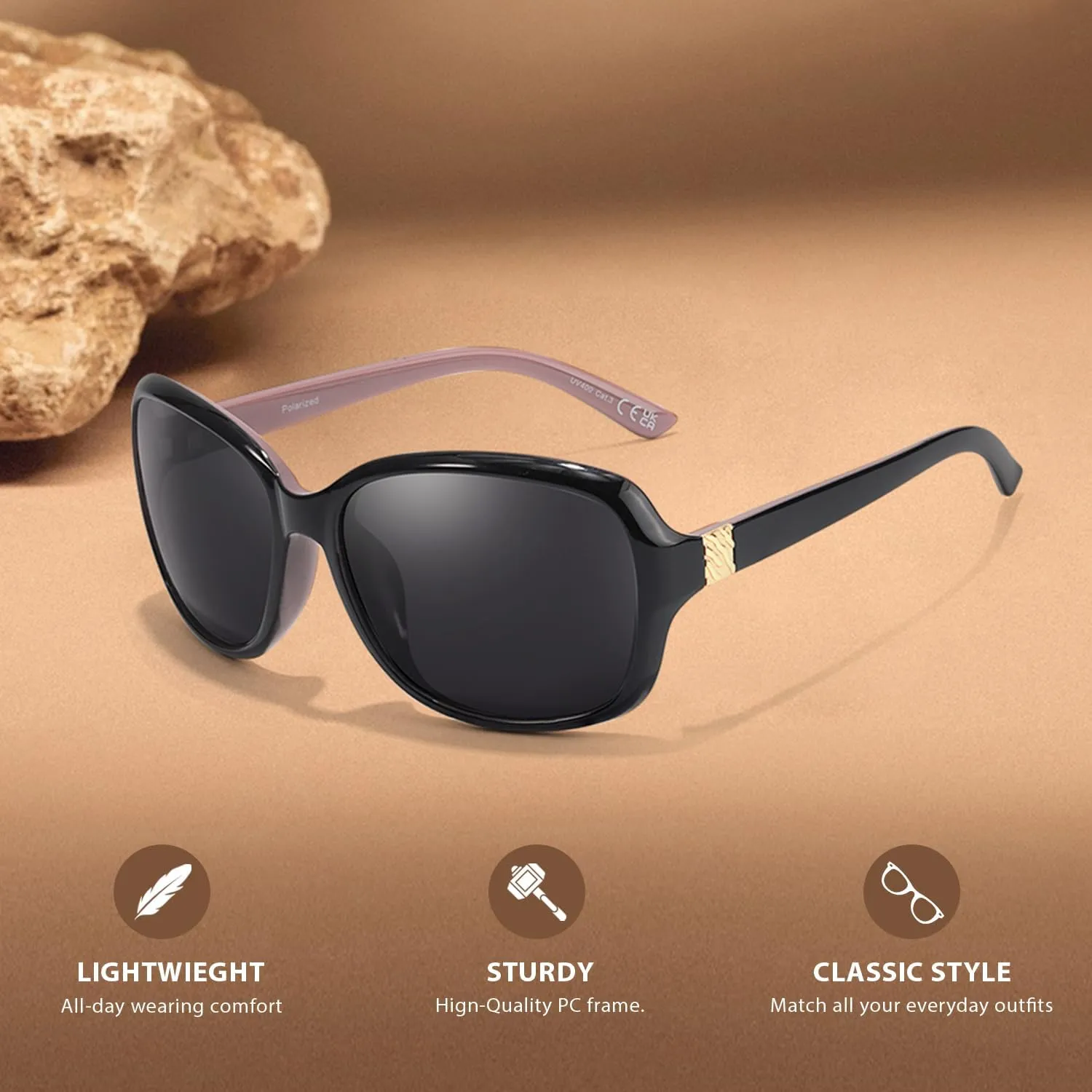 Small Wrap Sunglasses for Womens | Polarized & UV400 Protection | Lightweight Oval Jackie-O Style | Hard Case