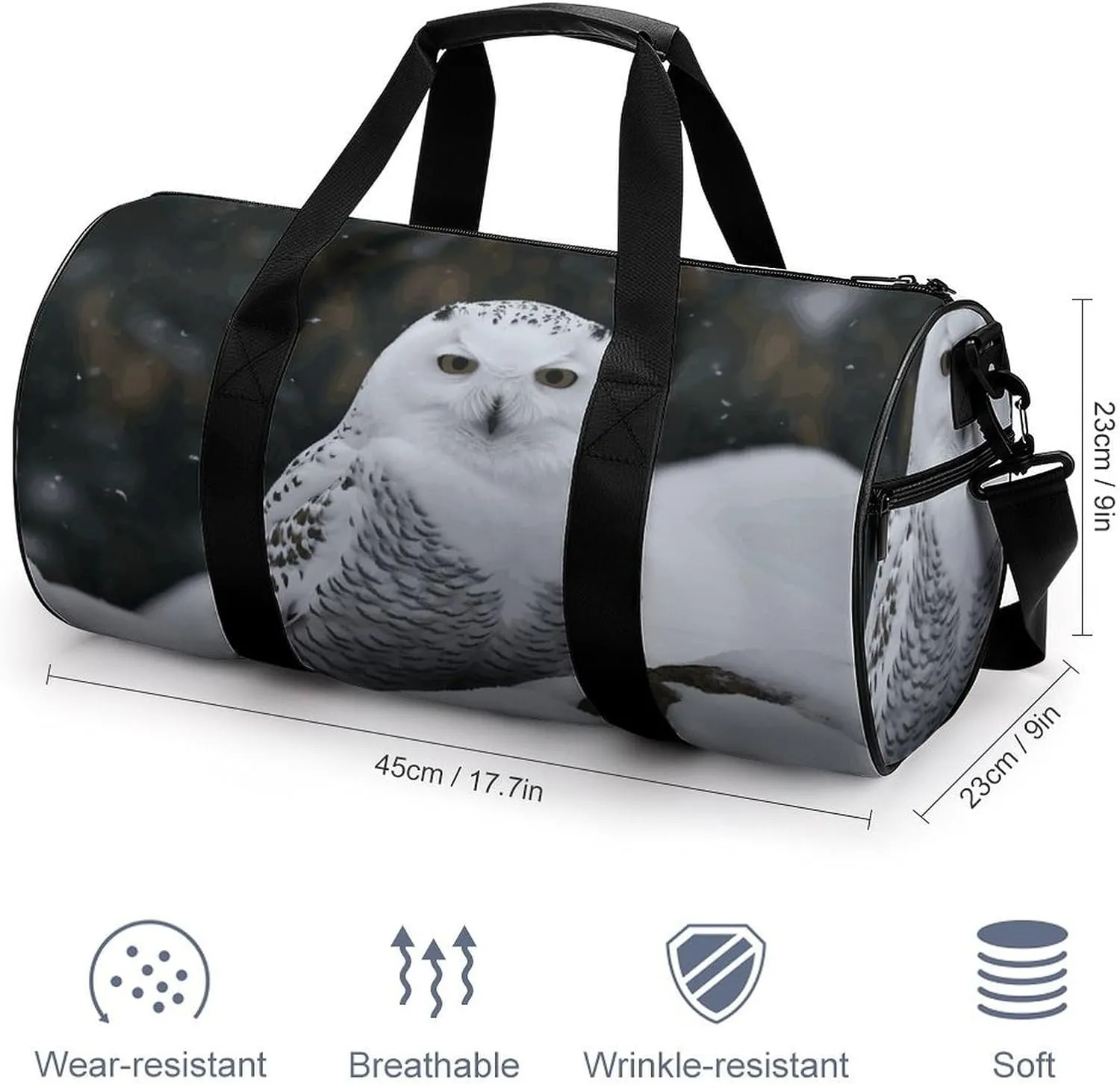 Snow Owl Gym Bag Small Travel Duffle Bag with Compartment Carry On Weekender Bag for Women Men